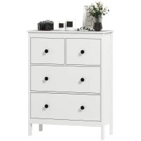 Comò con 4 Cassetti, per Abiti & Biancheria, Soggiorno, Camera da Letto, Corridoio, Truciolato, Bianco
