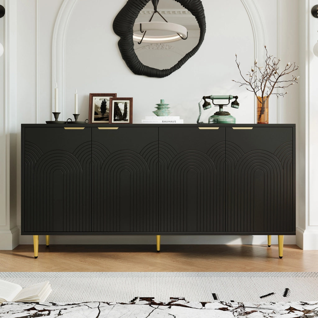 Credenza contenitore 160x40x80 cm nera - 4 ante e ripiani regolabili