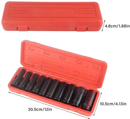 Kit di dadi a 10 pezzi da 3 cm - Set di chiavi a stella - Kit professionale - Acciaio inox - Cassetta di conservazione - Per riparazioni rapide - Set di dadi a stella