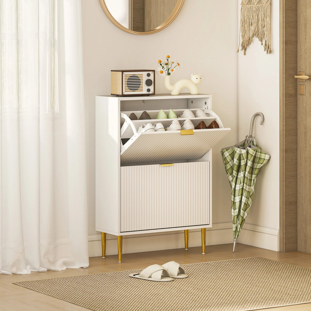Scarpiera con Cassetti e Ripiani Regolabili ¨C zephmum ¨C Bianco 60x24x91.5 cm