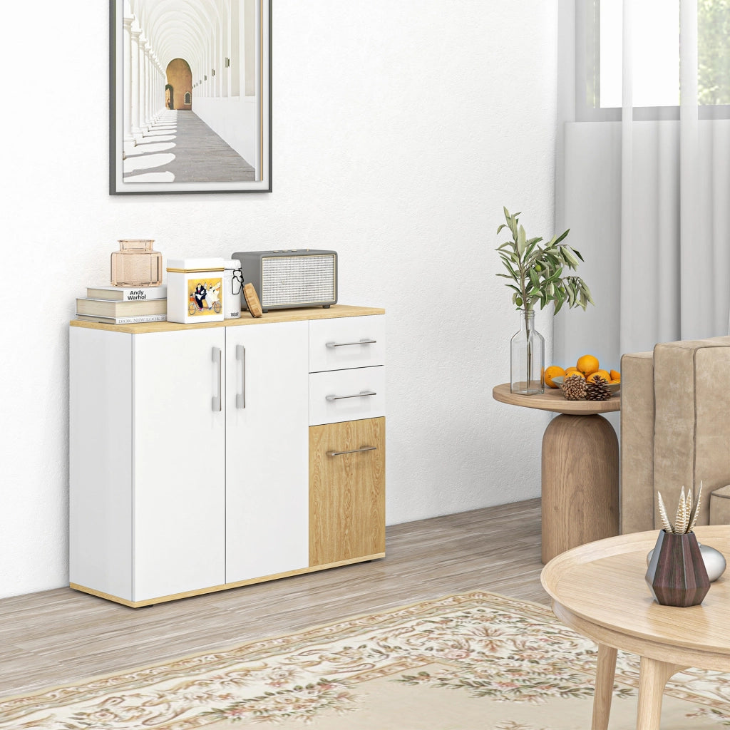 Tavolo da cucina con cassetti e ante ¨C zephmum ¨C 90x30x75,5 cm bianco e legno