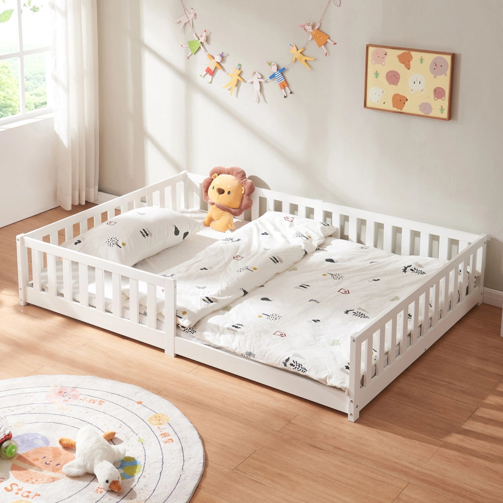Letto Montessori per Cameretta Tanna in Legno di Pino 140 x 200 cm - Bianco [en.casa]