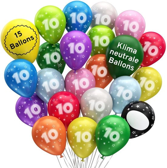 Ballooncini per 10° Compleanno - 15 pezzi - Sostenibili - Compostabili - Realizzati con 100% Latice Naturale - Ø 32 cm - Ambientali - Ballooncini per Compleanni