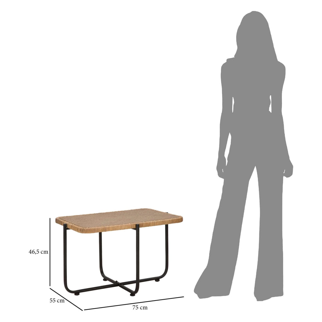 Fali, Tavolino da Salotto Effetto Rattan, 75x55x47h cm Marrone