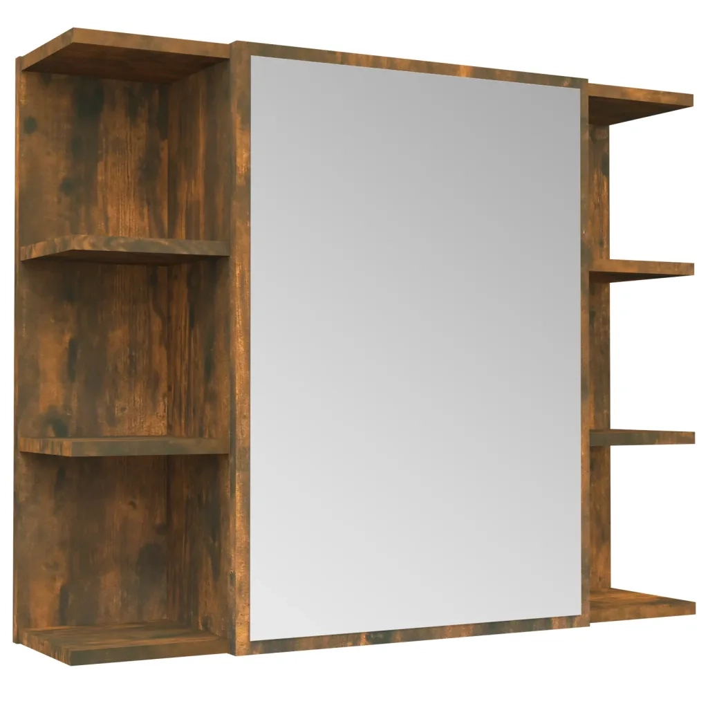 Mobile Bagno | Armadio da bagno Specchio Rovere Fumo 80x20,5x64 Legno Multistrato
