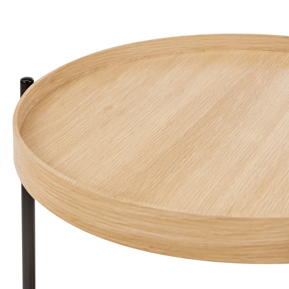 Tavolino con struttura in metallo con un 1 ripiano rotondo legno chiaro stile moderno