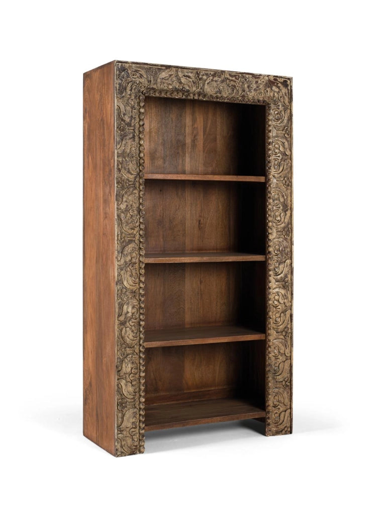 Libreria in legno di mango con finitura anticata, 183 cm