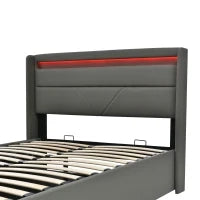 Letto Matrimoniale Contenitore con LED e Telecomando, Struttura Imbottita 140x200 cm, Grigio