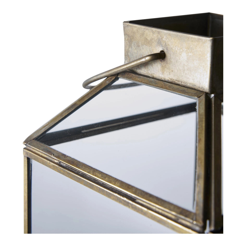 Lanterna Mysore, Ottone, Vetro, 13,5x13,5x35 cm