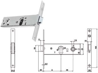 SERRATURA DA INFILARE PER FASCE CATENACCIO E SCROCCO MM.44 H 87500  mm.58 a 1 mandata (Y8750058080)    YALE