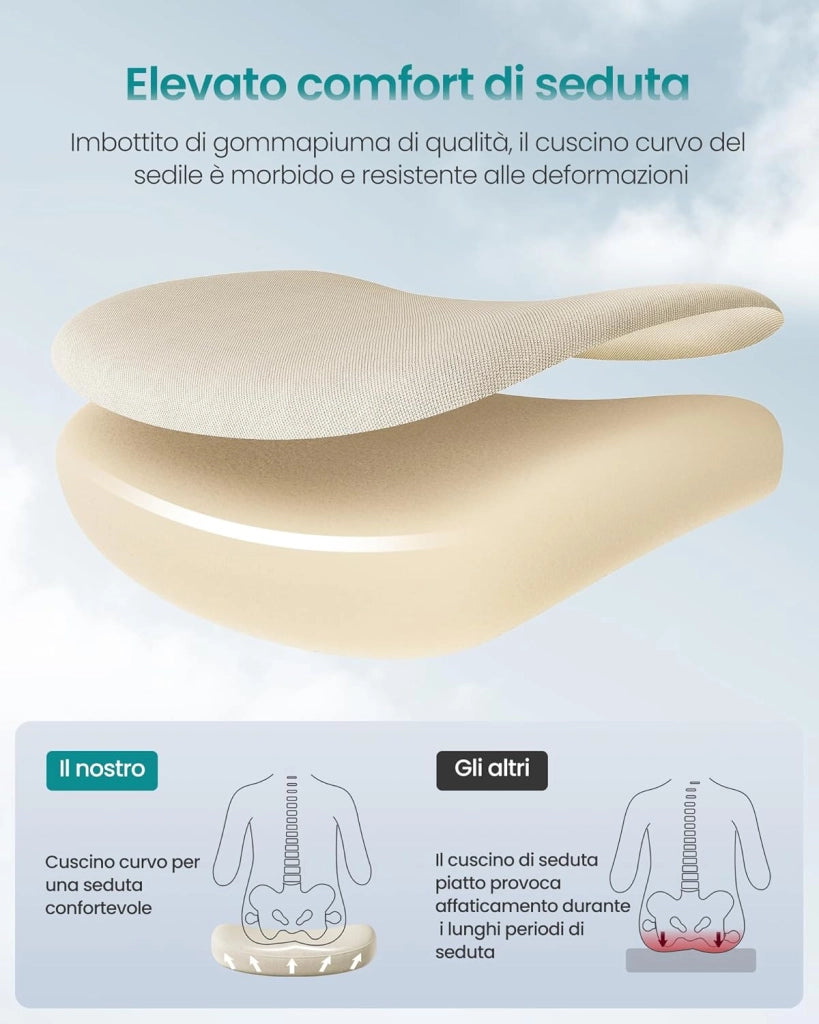 SONGMICS Sedia da Ufficio, Sedia da Scrivania, Schienale Ergonomico, Altezza Regolabile, Braccioli Ribaltabili, Poltrona Girevole con Poggiatesta, Portata 150 kg, Beige Cappuccino OBN088K01
