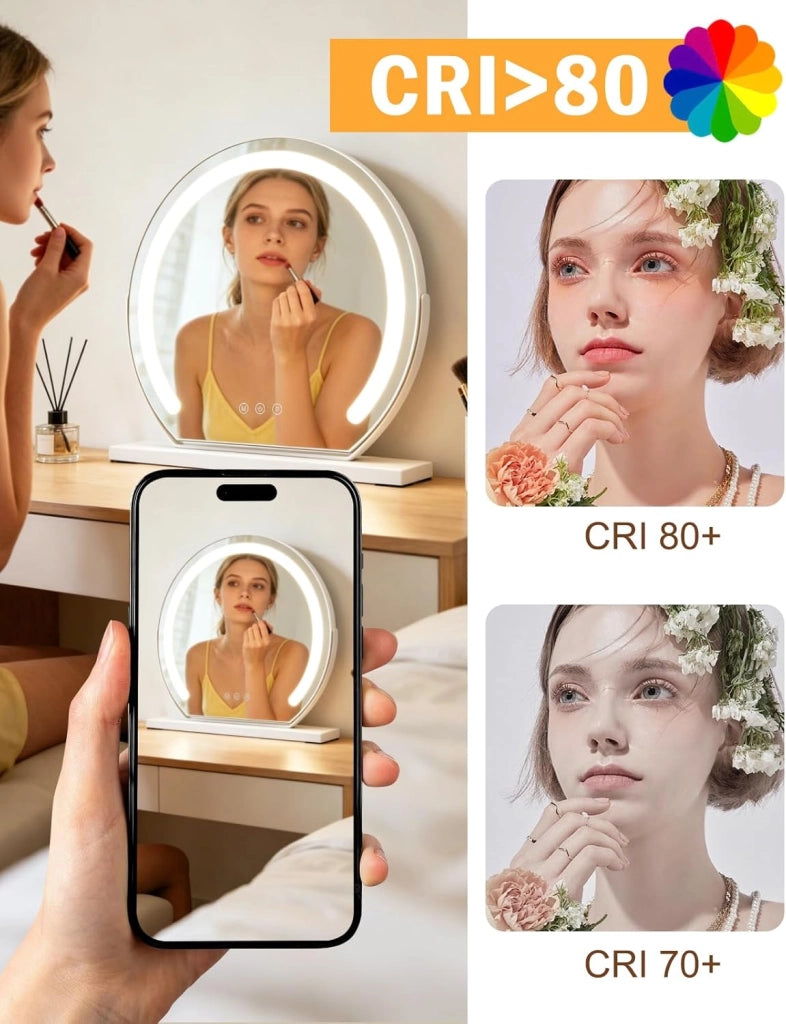 ZMH Specchio per il trucco illuminato rotondo specchio da toeletta LED 40x35cm 3 modalità di illuminazione regolabili