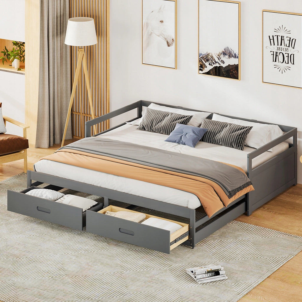 Letto a scomparsa regolabile - Xylo - 90x200 - Grigio - Con cassetti