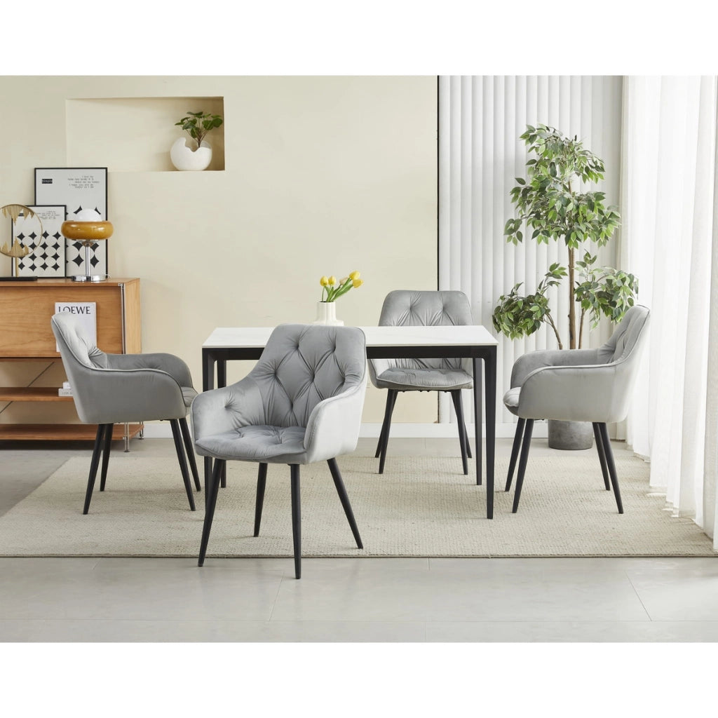 Set di 2 sedie Jork in velluto grigio argento con gambe nere