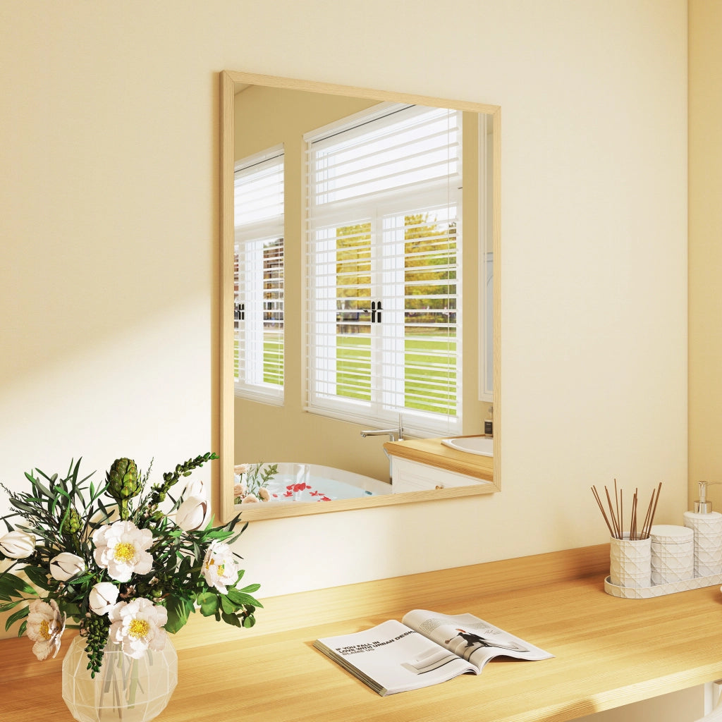 Specchio da parete rettangolare ¨C Minimal ¨C 80x60 cm, legno naturale