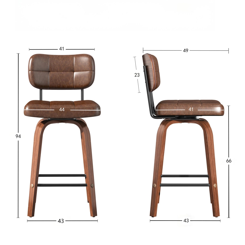 Sgabello da bar con schienale ergonomico e anello antiscivolo stile scandinavo in pelle pu e legno walnut brown