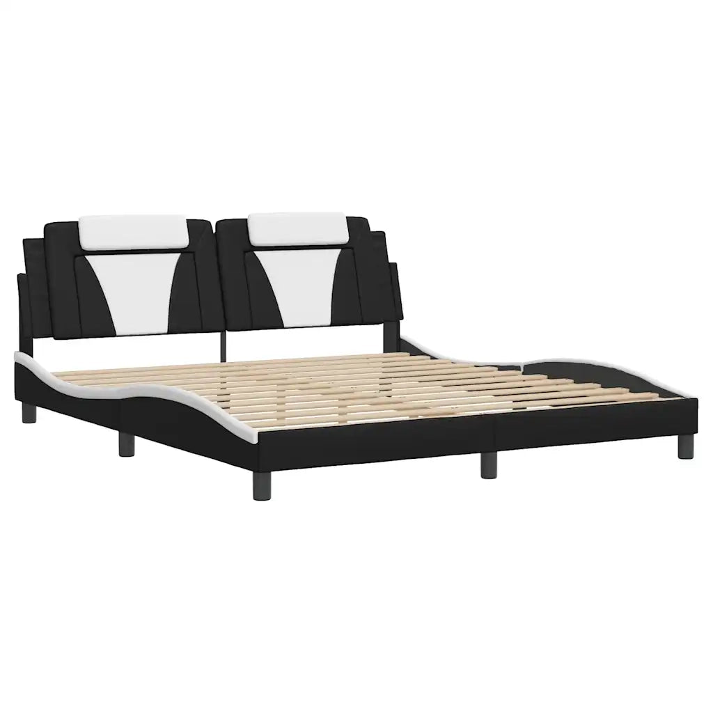 Letto matrimoniale | Letto per adulti | Giroletto Viana senza Materasso Nero e Bianco 180x200 cm in Similpelle