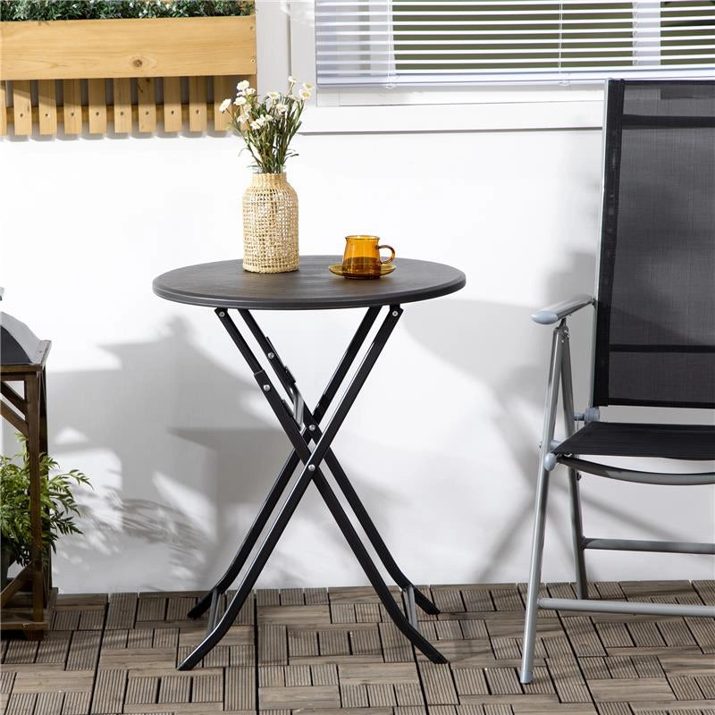 TAVOLO DA GIARDINO ROTONDO E PIEGHEVOLE IN ACCIAIO E HDPE, 60X73 CM, GRIGIO SCURO