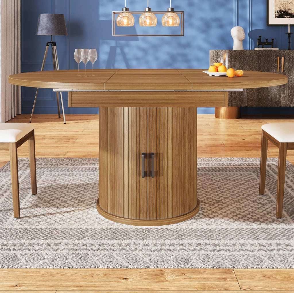 Tavolo da pranzo allungabile 118-158 cm noce con vano contenitore, 6 posti