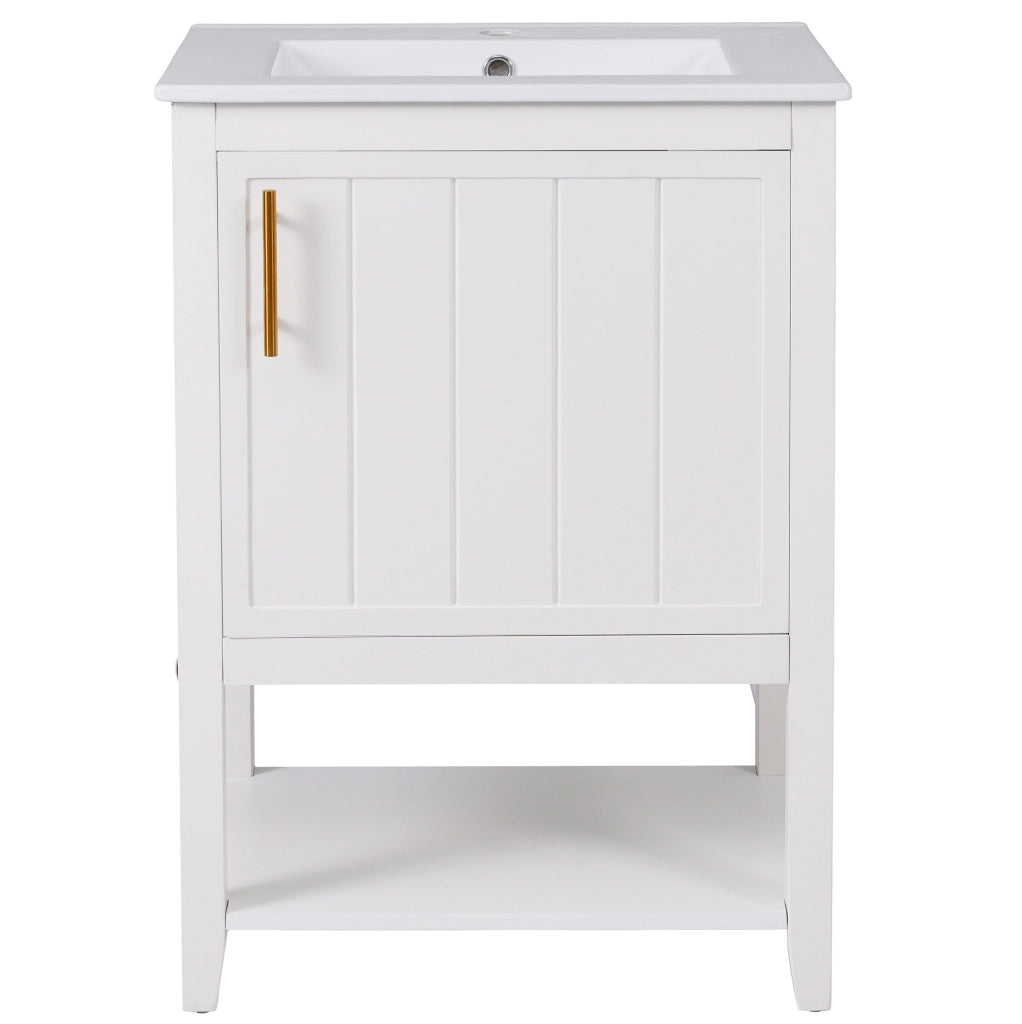 Mobile bagno bianco con lavabo in ceramica; ripiani interni; 61 × 47 × 87 cm