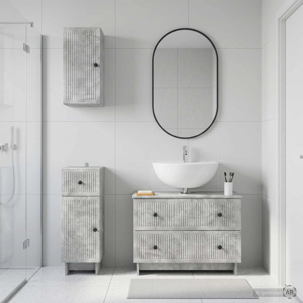Set di armadietti da bagno in 3 pezzi EDE Grigio Cemento 3417741