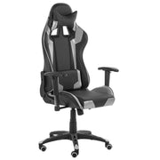 Sedia da gaming girevole in pelle sintetica nera e argento regolabile in altezza