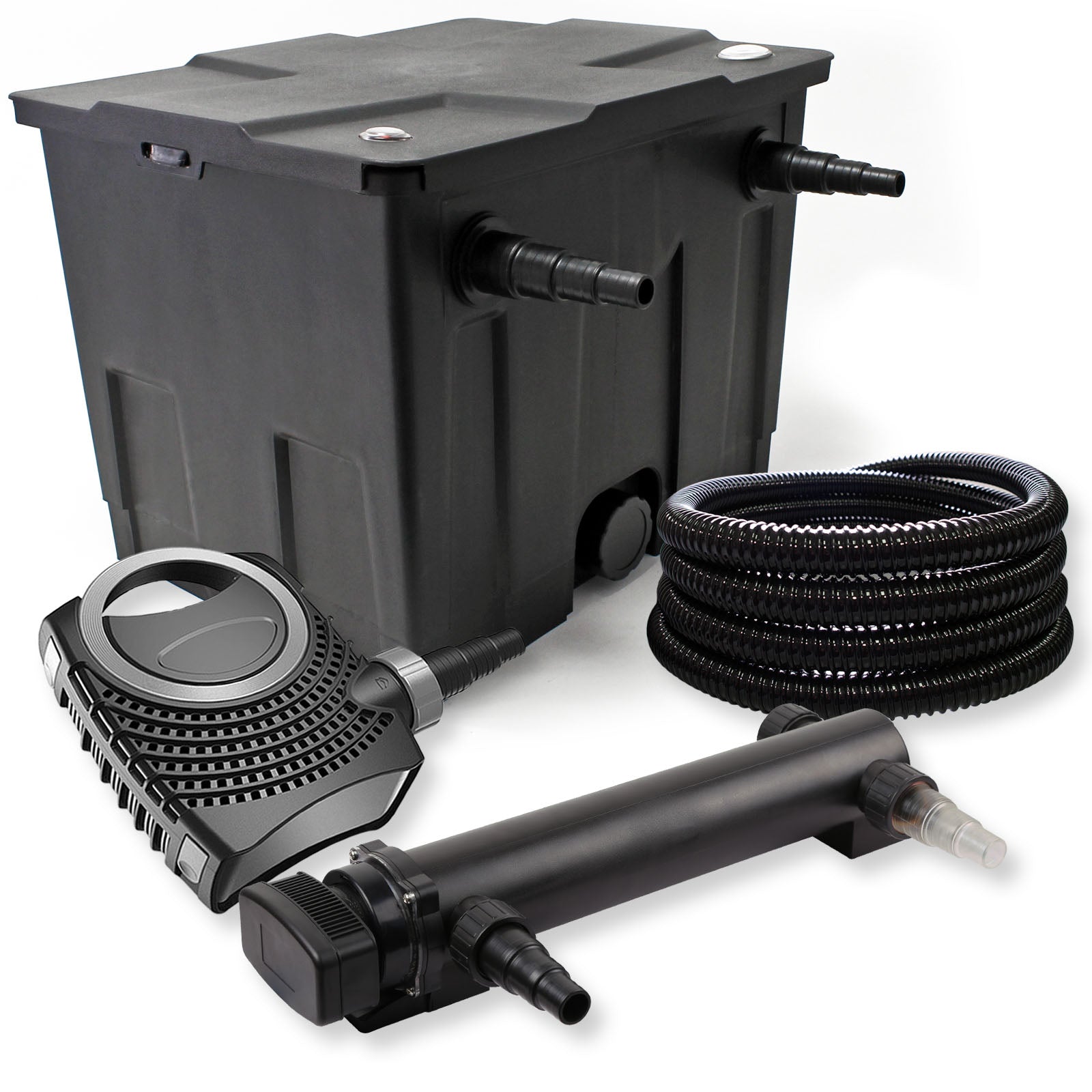 Set per laghetti da 12000l Filtro 1 camera Chiarificatore UVC 36W Pompa NEO10000 80W Tubo