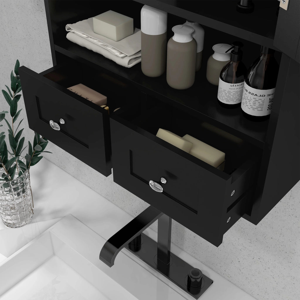 Armadietto Bagno Sospeso con 2 Ante e 2 Cassetti ¨C Zephmum ¨C Nero 50.8x17.8x66 cm