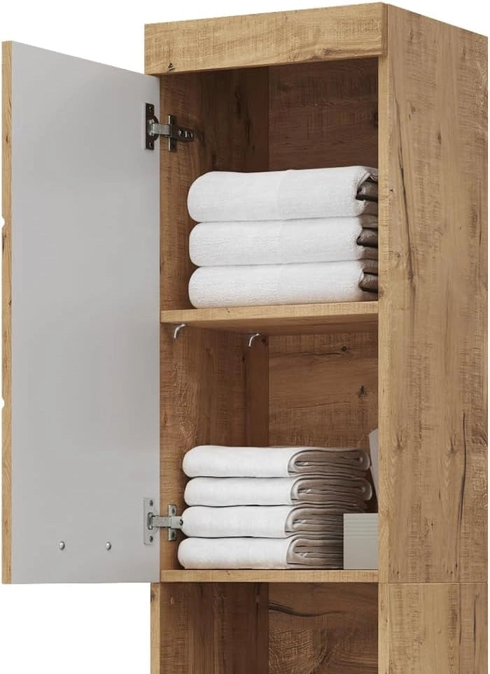 Mobile bagno alto Luna, Quercia Wotan, 37 x 190 cm, per montaggio a parete, combinabile con altri mobili Luna
