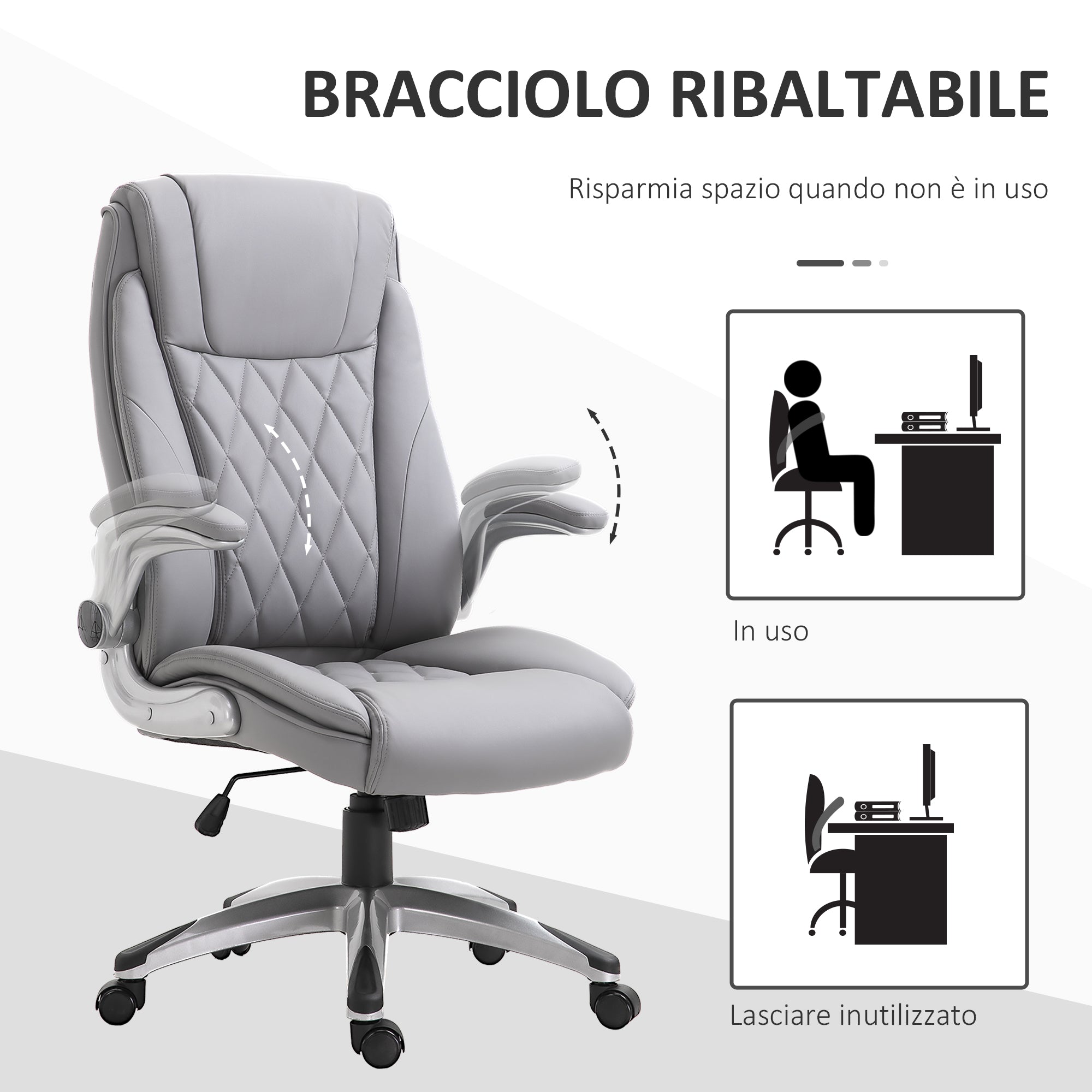 Sedia Poltrona Presidenziale da Ufficio 69,5x76x113-121 cm in Similpelle Grigia