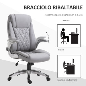 Sedia Poltrona Presidenziale da Ufficio 69,5x76x113-121 cm in Similpelle Grigia