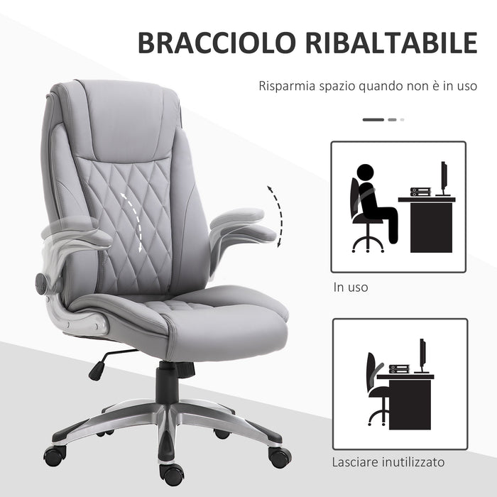 Sedia Poltrona Presidenziale da Ufficio 69,5x76x113-121 cm in Similpelle Grigia