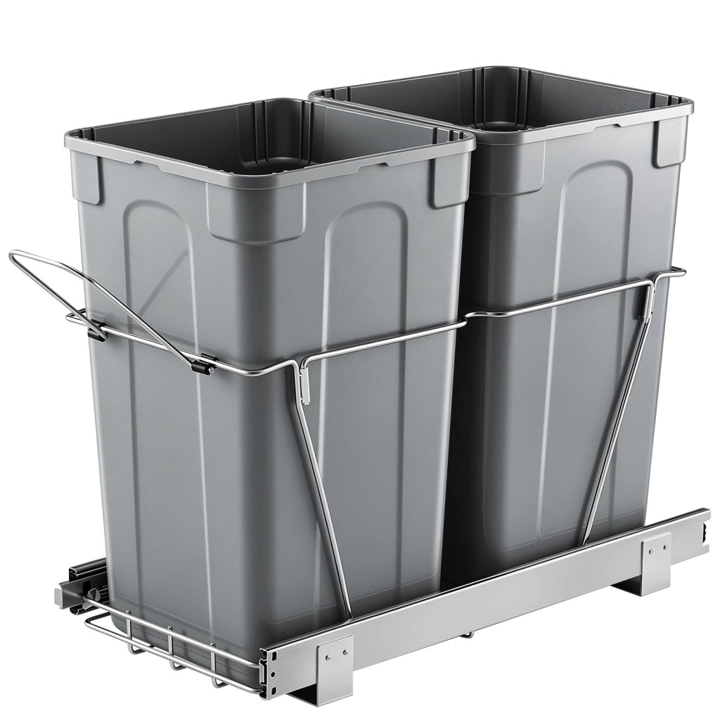 Pattumiera Estraibile CH-LS27L02 per Raccolta Differenziata Sottotop 30,6 L x 2 Doppi Contenitori Cucina Grigio