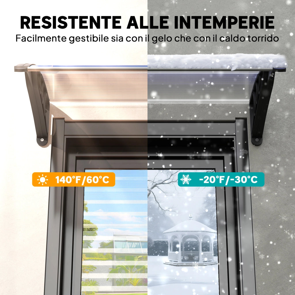 Pensilina da Esterni Impermeabile e Anti-UV, in PC, PP e Alluminio, 75x100x23 cm, Trasparente e Nero