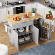 Tavolo da cucina mobile con piano ribaltabile - Xylo - 132,5x44x90 cm - Venatura quercia - Multifunzionale con scaffale spezie, porta asciugamani, 5 ruote