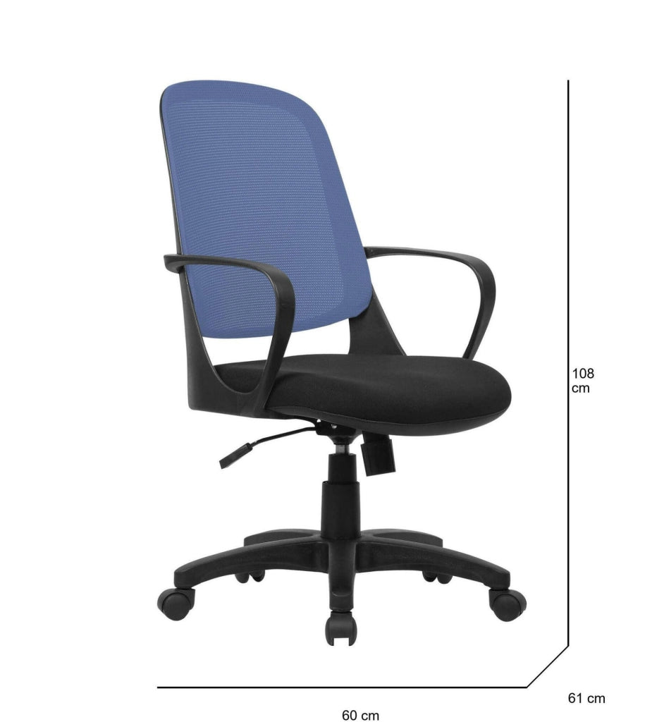Sedia da ufficio Arcola, Poltrona operativa a rete con braccioli, Seduta ergonomica da ufficio, 61x60h99/108 cm, Nero e Blu