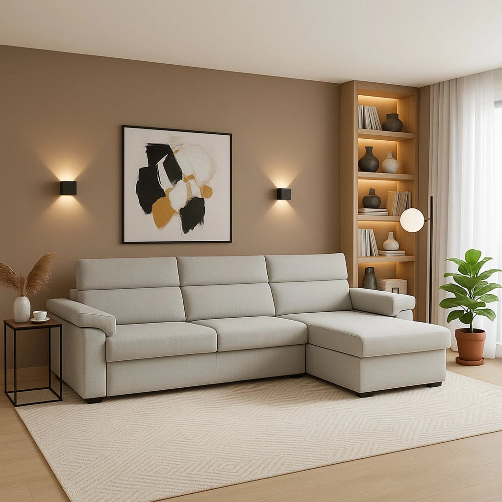 Ceto, Divano Fisso con Penisola Sfoderabile Made in Italy, 285x160 cm Grigio Chiaro