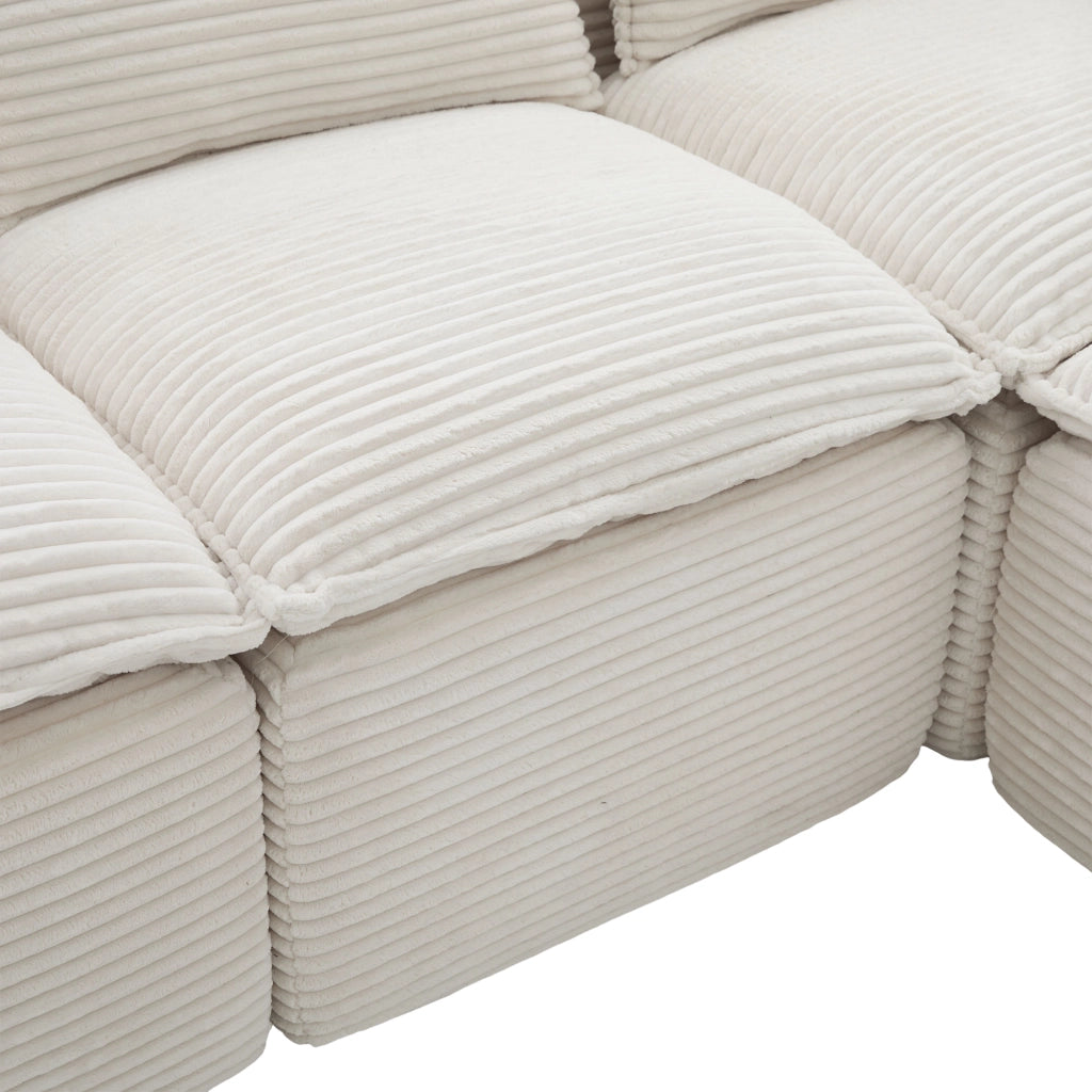 Divano modulare 3 posti con cuscini e tasche laterali in corduroy beige per salotto e ricevimento 256 × 161 × 75 cm