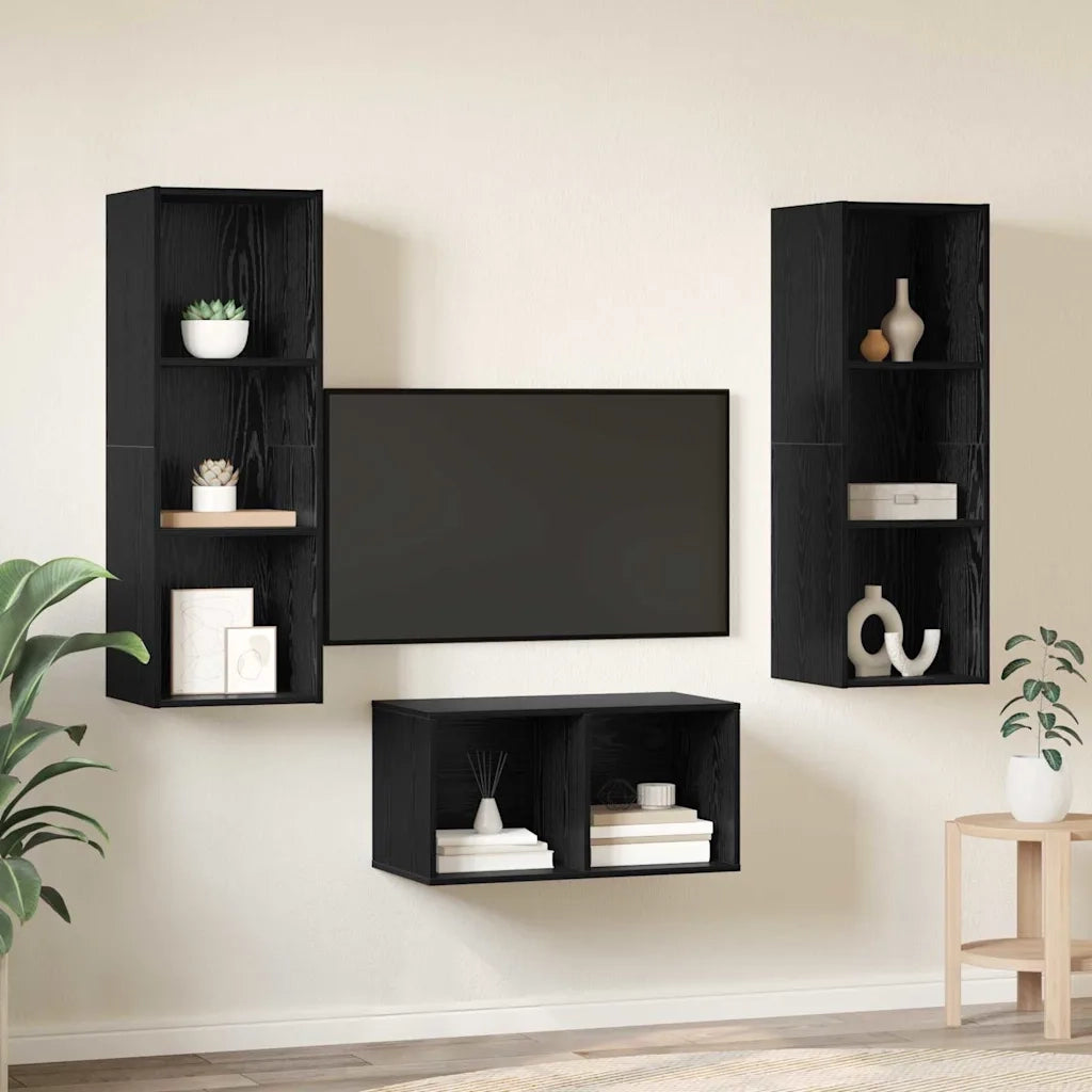 Set mobile TV Rovere Nero 37 x 37 x 107 cm Legno multistrato