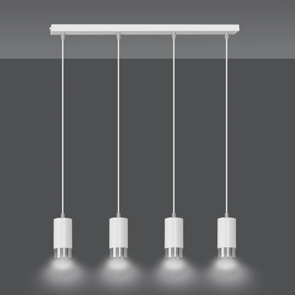 Lampadario 4 Luci Ivar Con Cilindri In Acciaio Bianco E Cromo