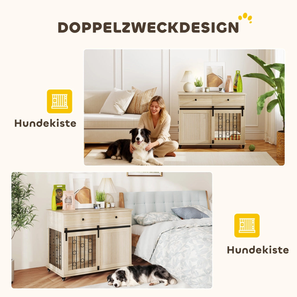 Cuccia per cani su ruote con 2 ante e 2 cassetti ¨C zephmum ¨C legno e acciaio
