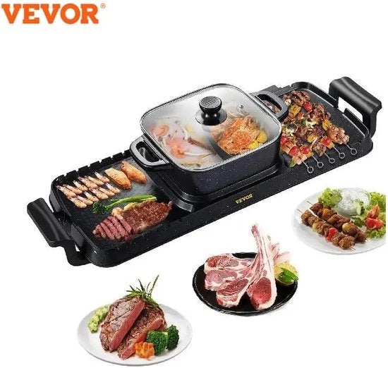 Griglia e Cacciatora Elettrica 2 in 1 - 2400W - Cottura Gourmet - Portatile e Senza Fumo - Superficie Antiforfora Rimovibile - Cottura - Grill - Cucina - Cucina Elettrica