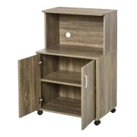 Mobile Cucina Multiuso con 4 Ruote, Armadietto e Ripiano per Microonde, 60.4x40.3x97cm - Grigio