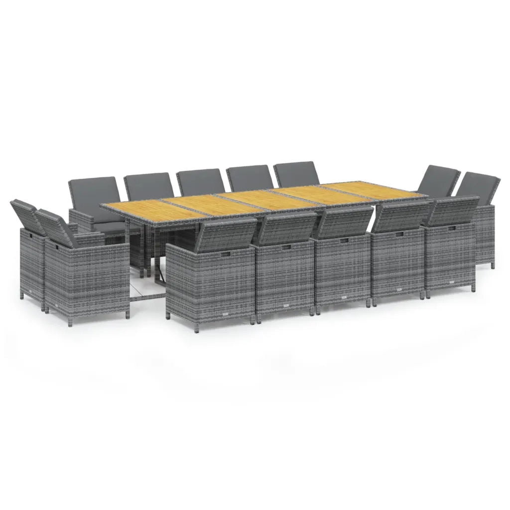 Set Pranzo da Giardino 15 pz con Cuscini in Polyrattan Grigio 3095606
