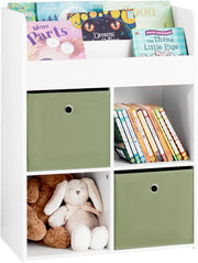 Libreria per Bambini Scaffale con 2 Scatole in Tessuto Organizzatore di Giocattoli Bianco 60x34x80cm KMB79-W