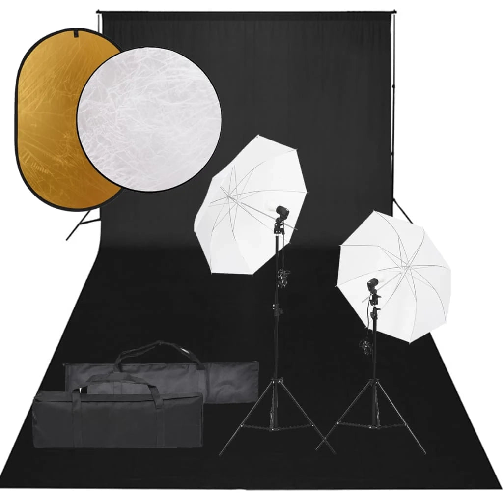 Kit per studio fotografico con illuminazione fondale e riflettore nero 02_0042458
