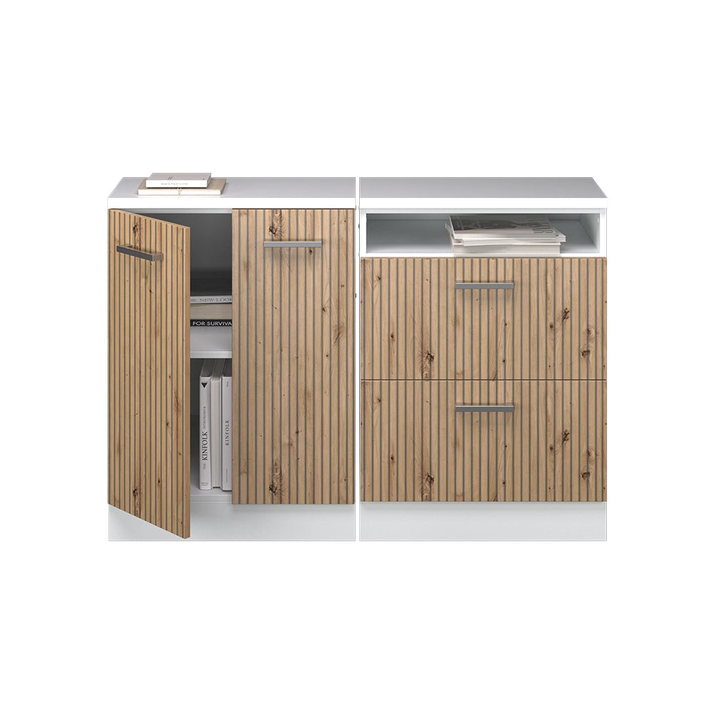Mobile cucina sottotetto R-Line Rovere artigianale/Bianco 120 cm Set di 2 carcasse armadio profondità 60 cm Vicco