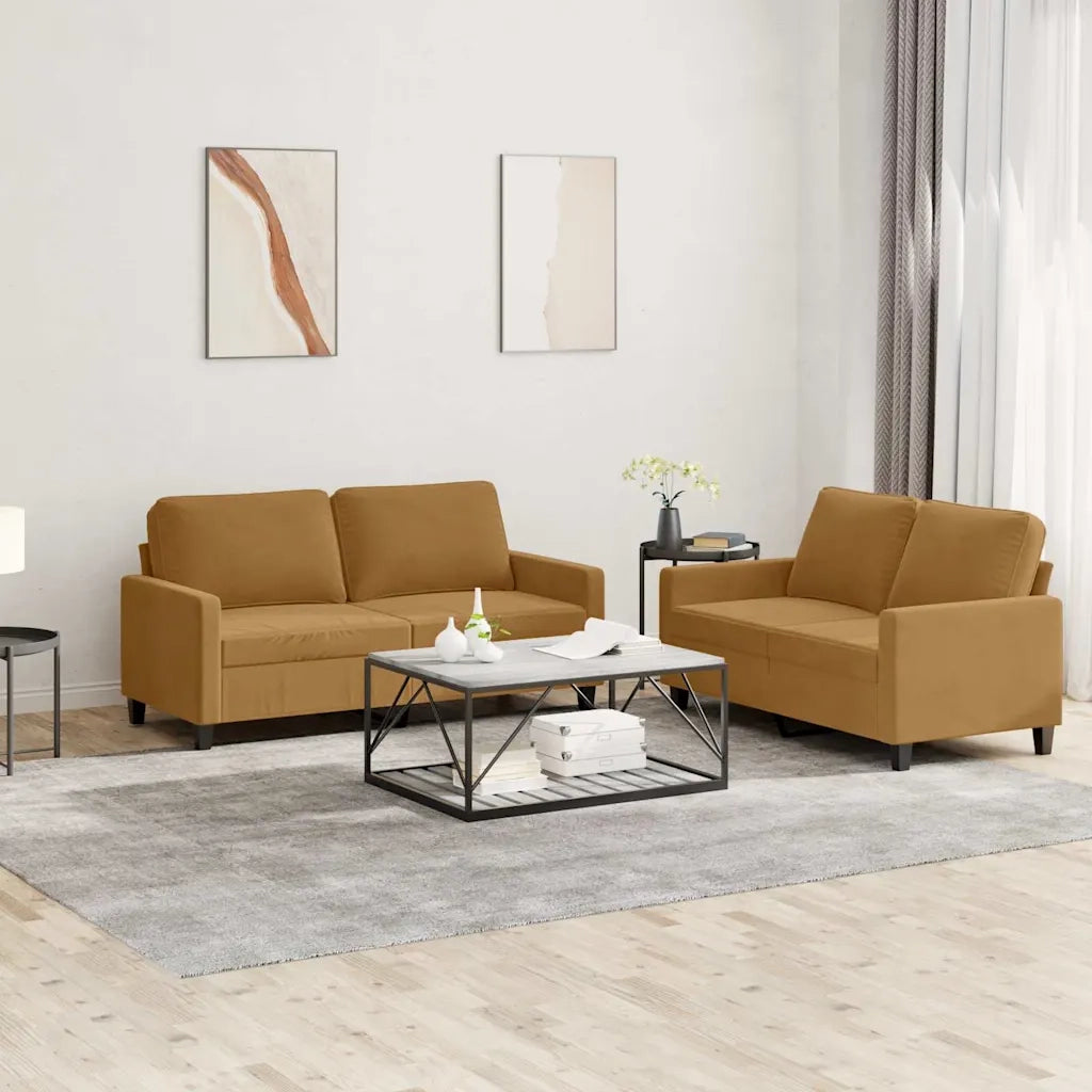 Set di Divani 2 pz con Cuscini Marrone in Velluto 3201503