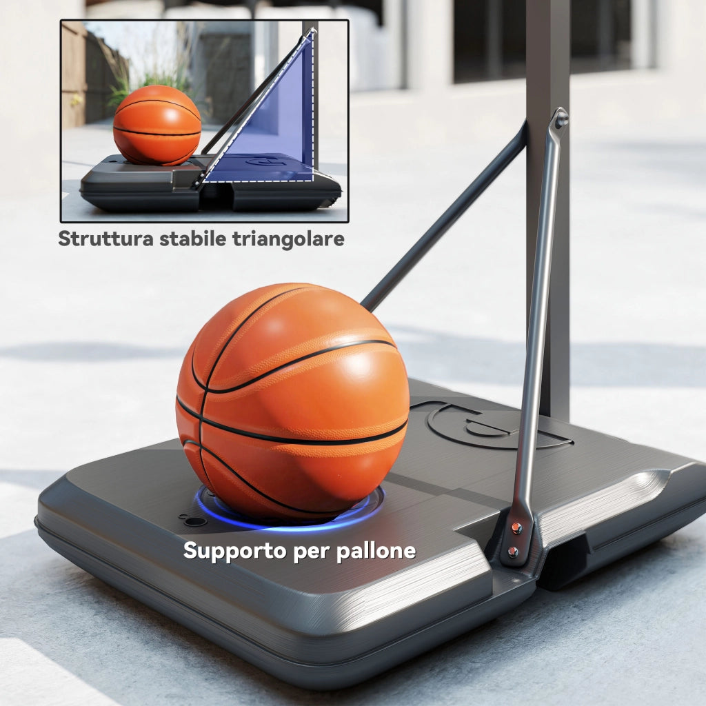 Canestro Basket Regolabile con Ruote ¨C Xylo ¨C 146-236 cm Base Riempibile Nero