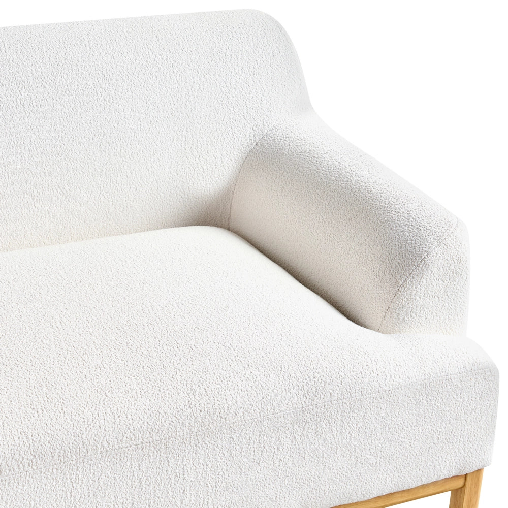 Divano a 3 posti in tessuto bouclè bianco con gambe in legno stile elegante soggiorno
